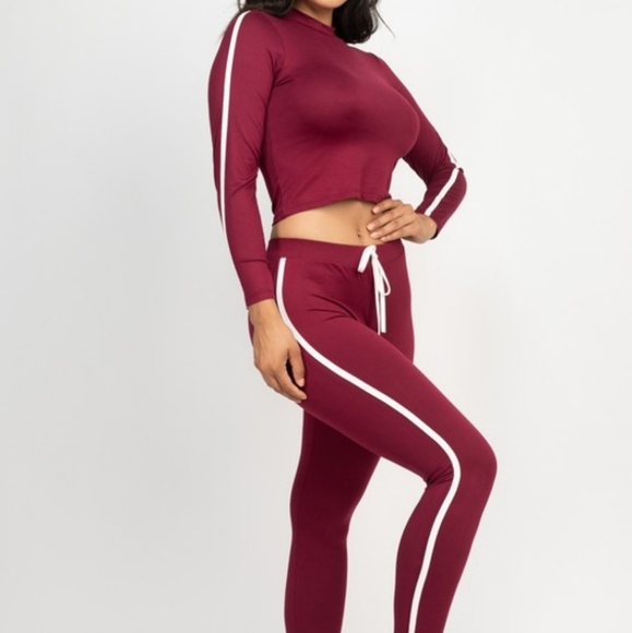 NWT Legging set crop top mock neck stripped Medium - Picture 3 of 5